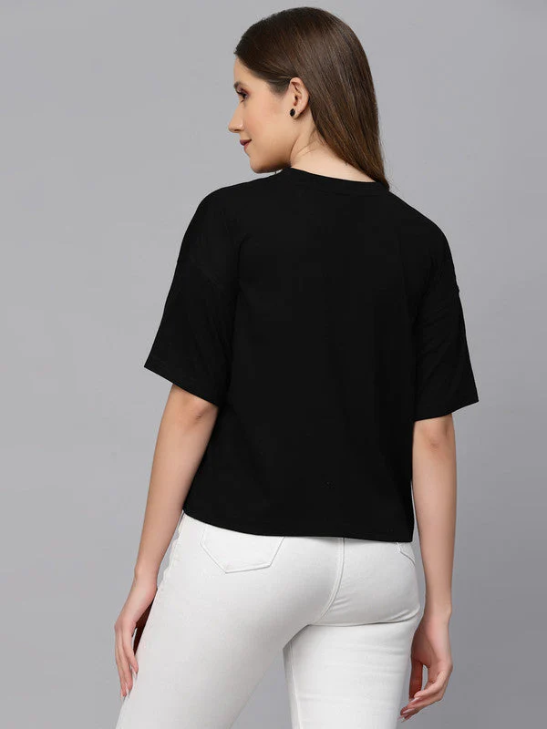 Women Black Anti Odour Boxy Fit Black T-shirt - Image 6