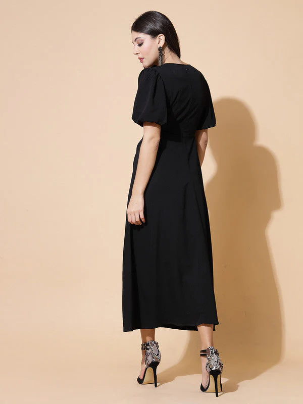 Women Black Odour Free V Neck Midi Dress - Image 7