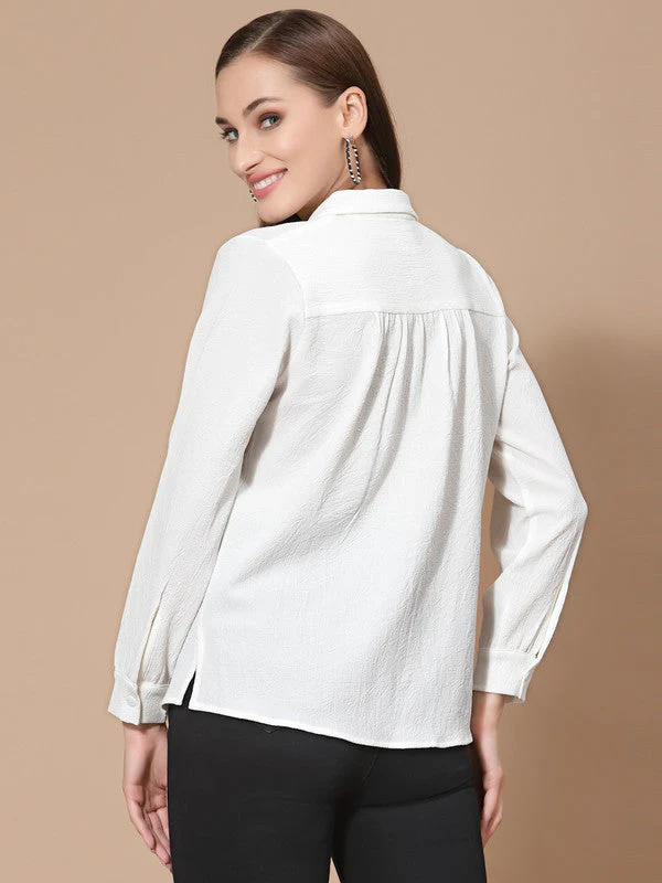 Women White Odour Free Spread Collar  Formal Shirt - Image 2