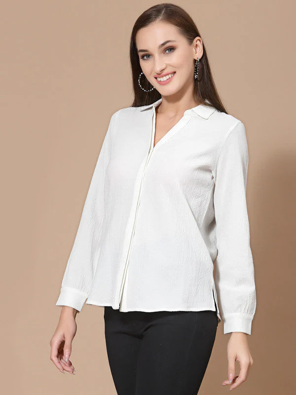 Women White Odour Free Spread Collar  Formal Shirt - Image 3