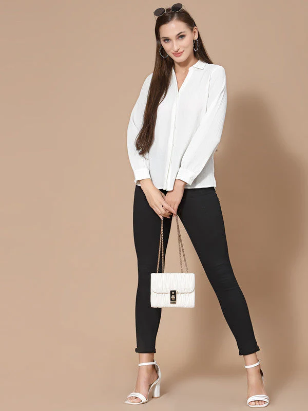 Women White Odour Free Spread Collar  Formal Shirt - Image 5