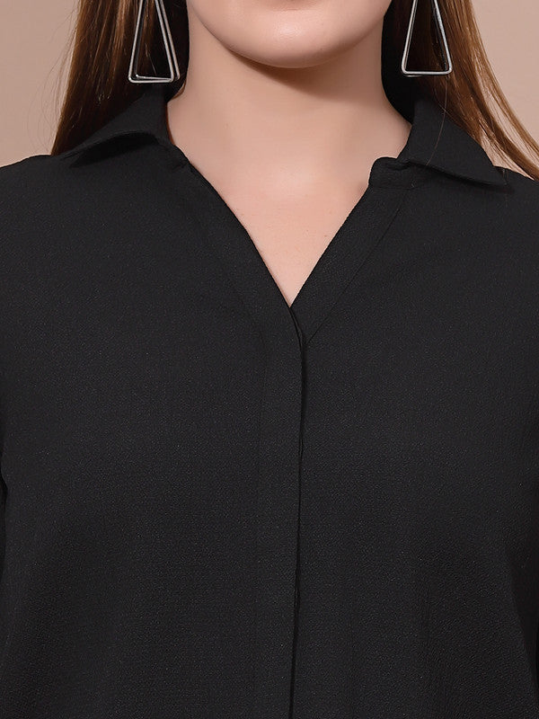 Women Black Odour Free Spread Collar  Formal Shirt - Image 3