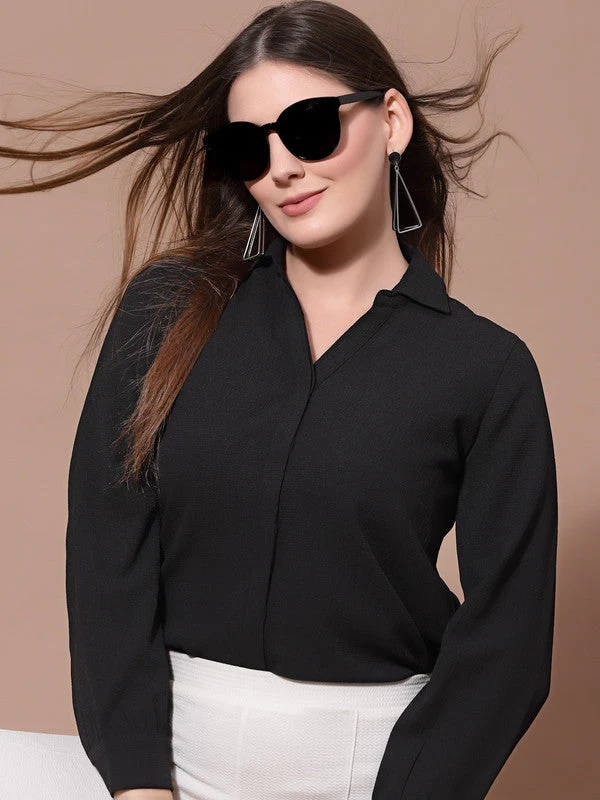 Women Black Odour Free Spread Collar  Formal Shirt - Image 5