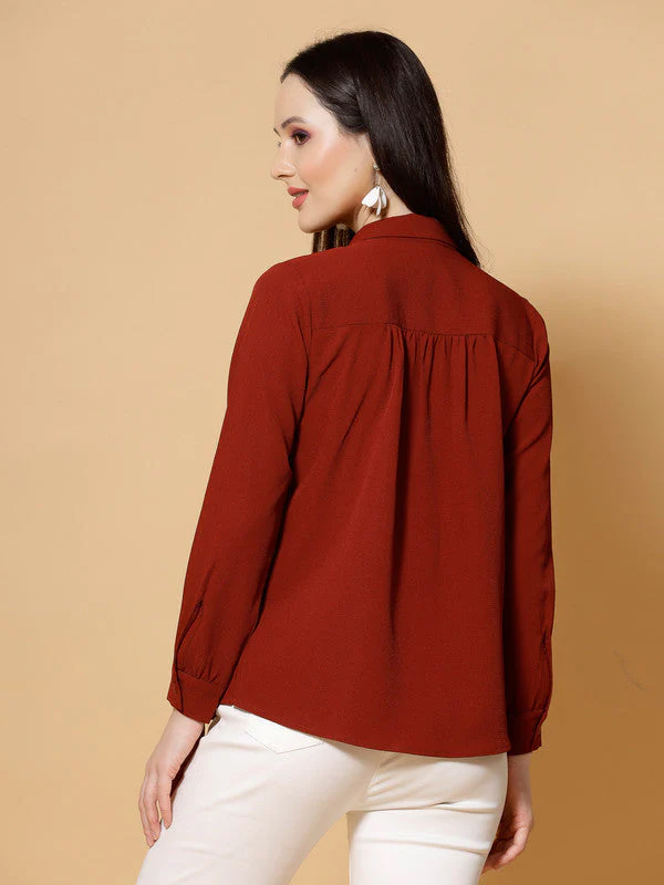 Women Rust Odour Free Spread Collar Formal Shirt - Image 2