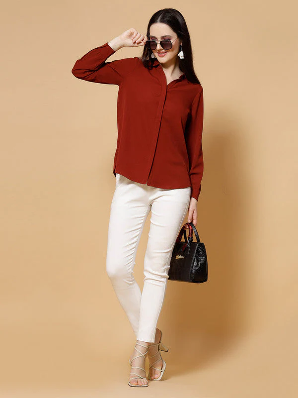 Women Rust Odour Free Spread Collar Formal Shirt - Image 3