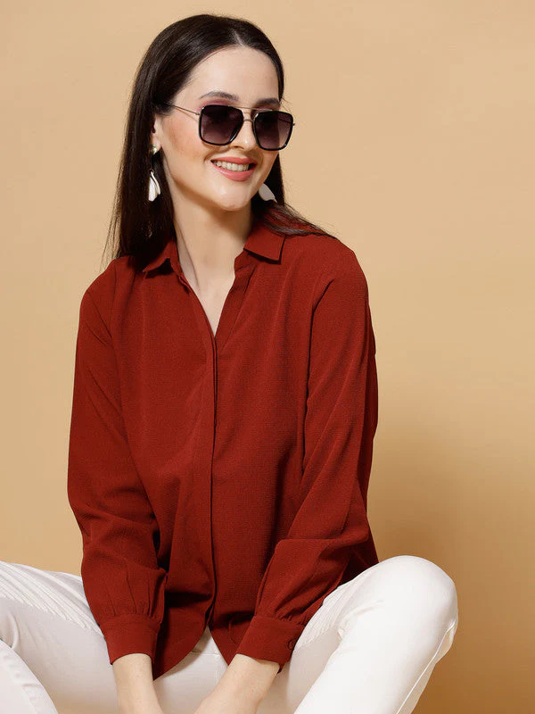 Women Rust Odour Free Spread Collar Formal Shirt - Image 4
