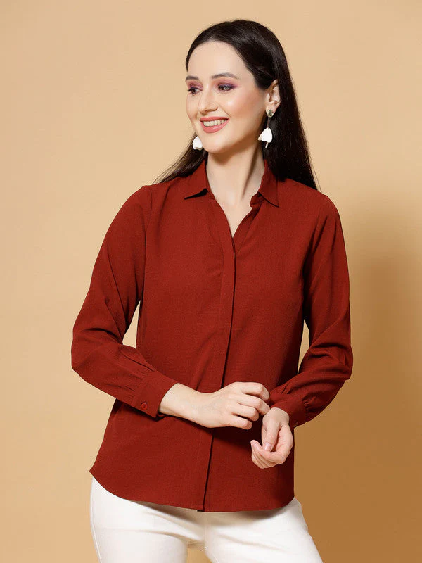 Women Rust Odour Free Spread Collar Formal Shirt - Image 5