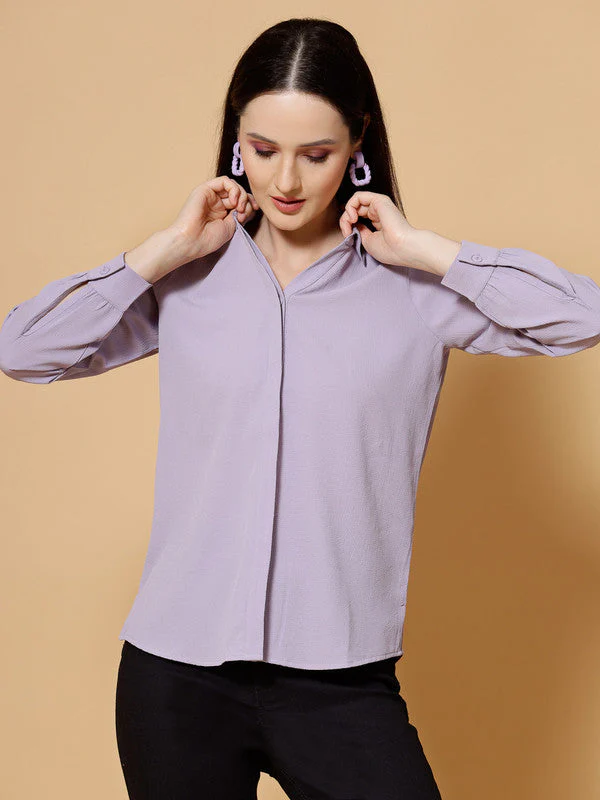 Women Lavender Odour Free Spread Collar  Formal Shirt - Image 3