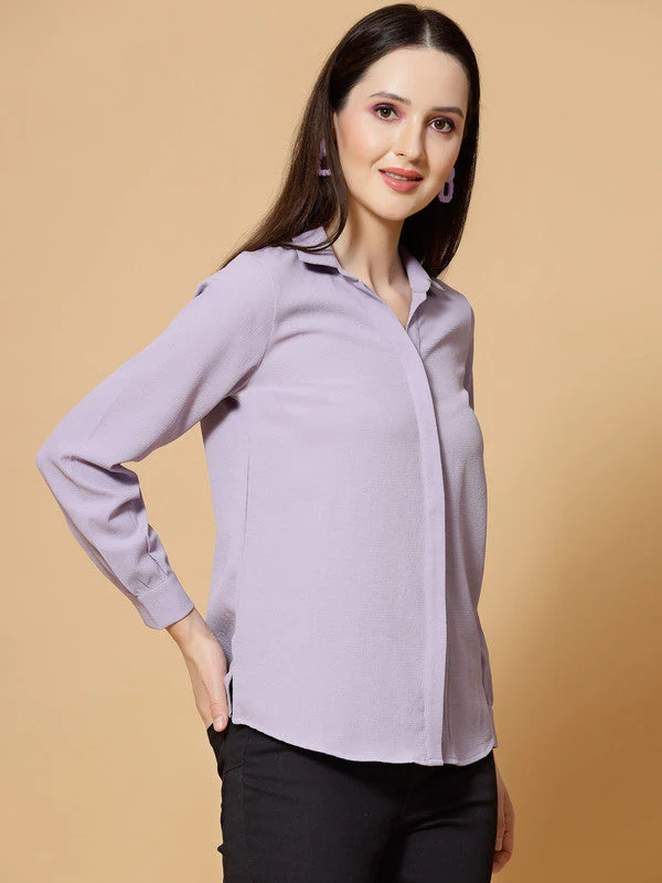 Women Lavender Odour Free Spread Collar  Formal Shirt - Image 5