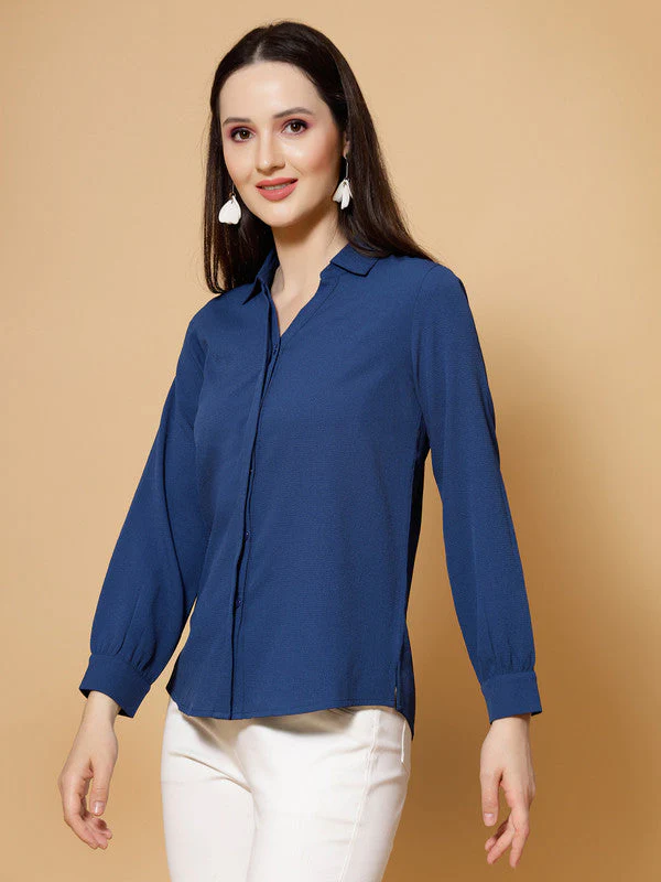 Women Blue Odour Free Spread Collar  Formal Shirt - Image 3