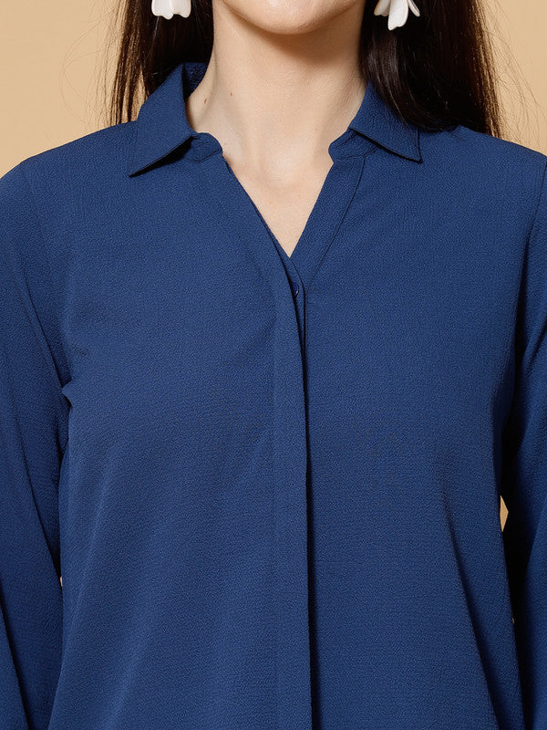 Women Blue Odour Free Spread Collar  Formal Shirt - Image 5