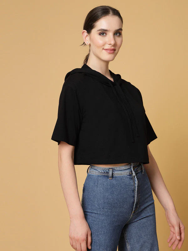 Women Black Hooded  Anti Odour T-shirt - Image 3