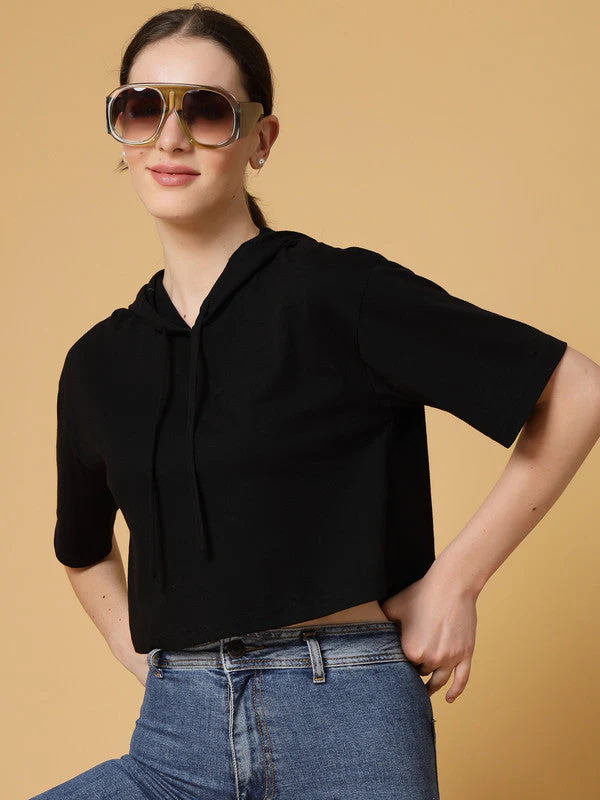 Women Black Hooded  Anti Odour T-shirt - Image 6