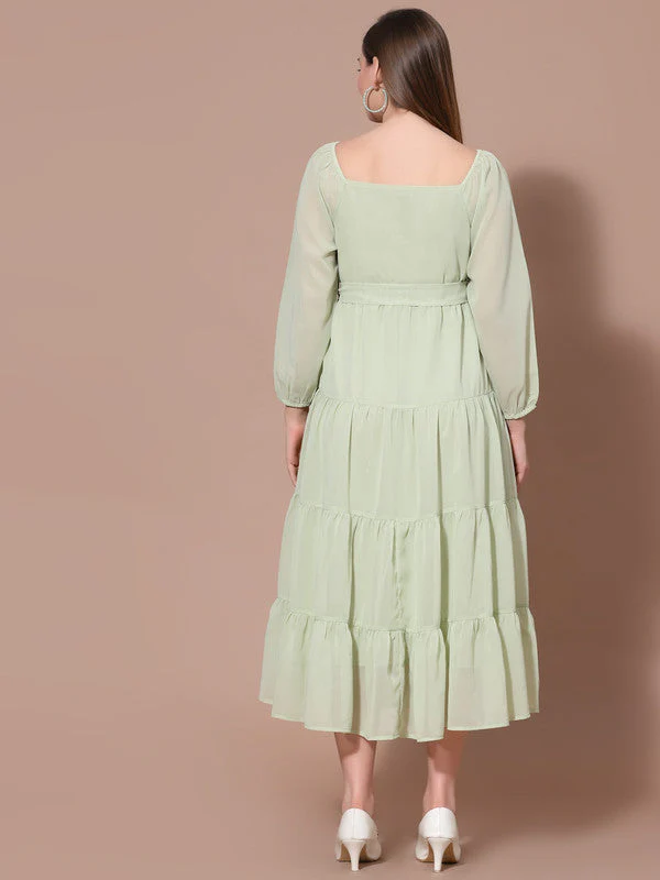 Women Square Neck Solid Midi Dress - Image 2