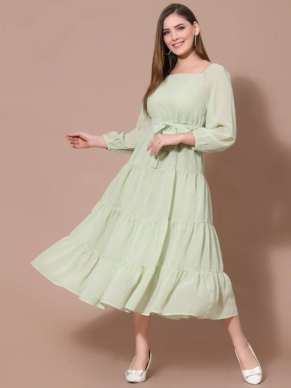 Women Square Neck Solid Midi Dress - Image 3