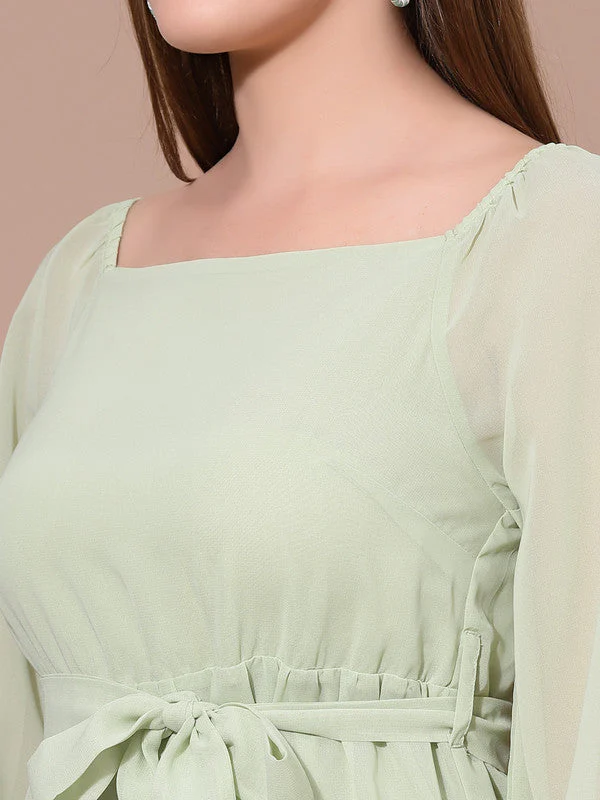 Women Square Neck Solid Midi Dress - Image 4