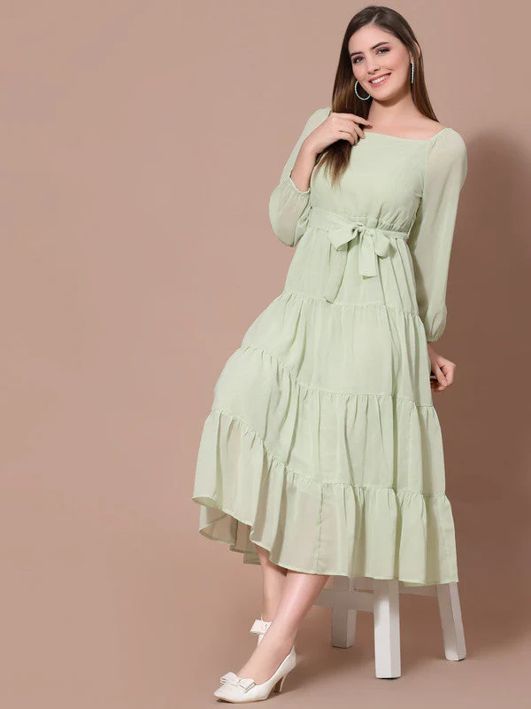 Women Square Neck Solid Midi Dress - Image 5