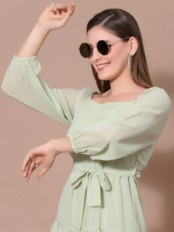 Women Square Neck Solid Midi Dress - Image 6
