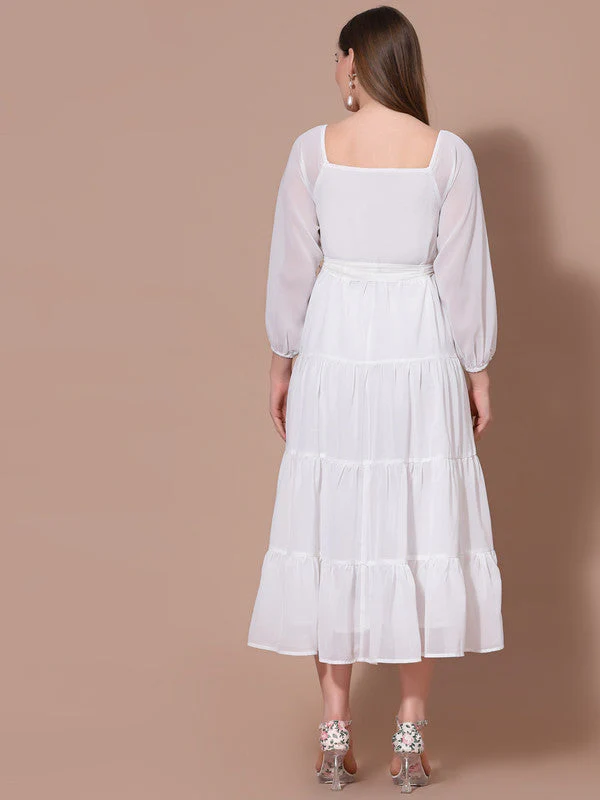 Women Square Neck Solid Midi Dress - Image 2