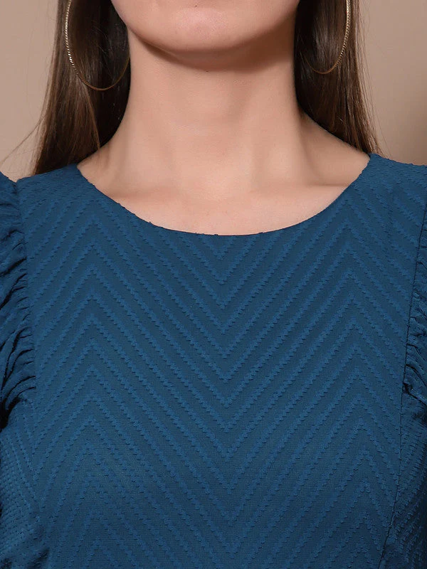 Women Teal Odour Free Round Neck Mini Dress - Image 4