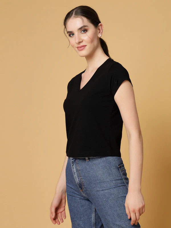 Women Black Odour Free Regular Fit T-shirts - Image 2