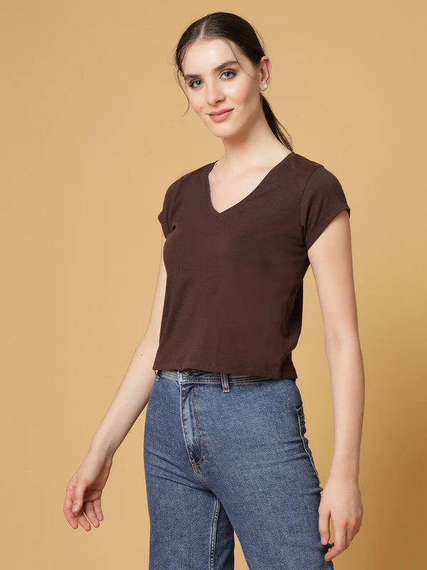 Women Brown Odour Free Regular Fit T-shirts - Image 2