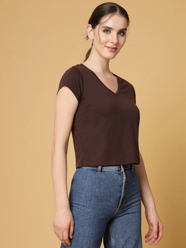 Women Brown Odour Free Regular Fit T-shirts - Image 3