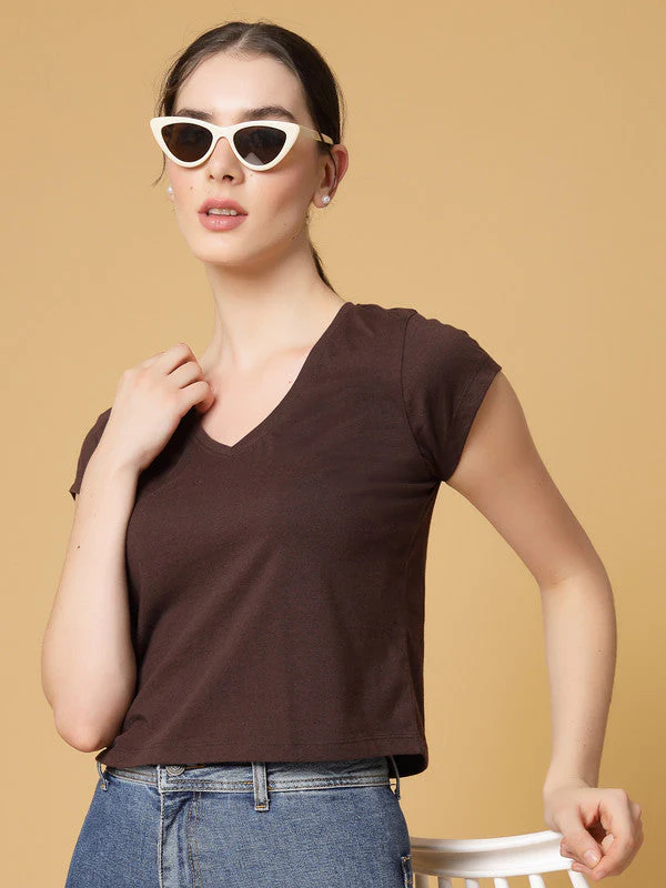 Women Brown Odour Free Regular Fit T-shirts - Image 6