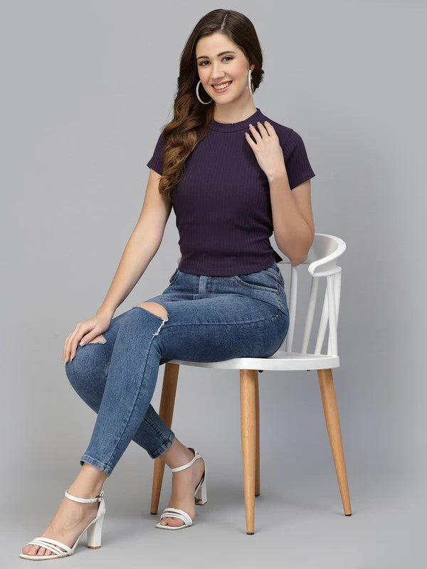 Women High Neck Waist Tie Back Top - Image 4