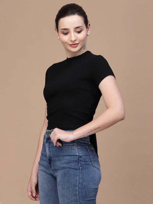 Women High Neck Waist Tie Back Top - Image 3