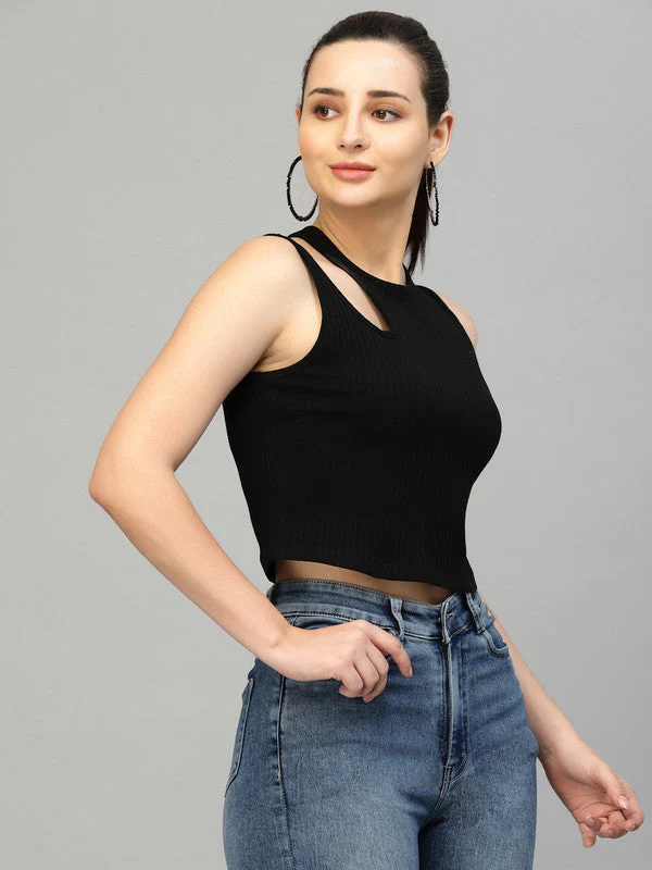 Women Black Odour Free Cut Out Tank Top - Image 2