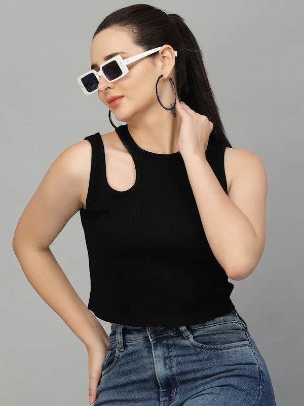 Women Black Odour Free Cut Out Tank Top - Image 5