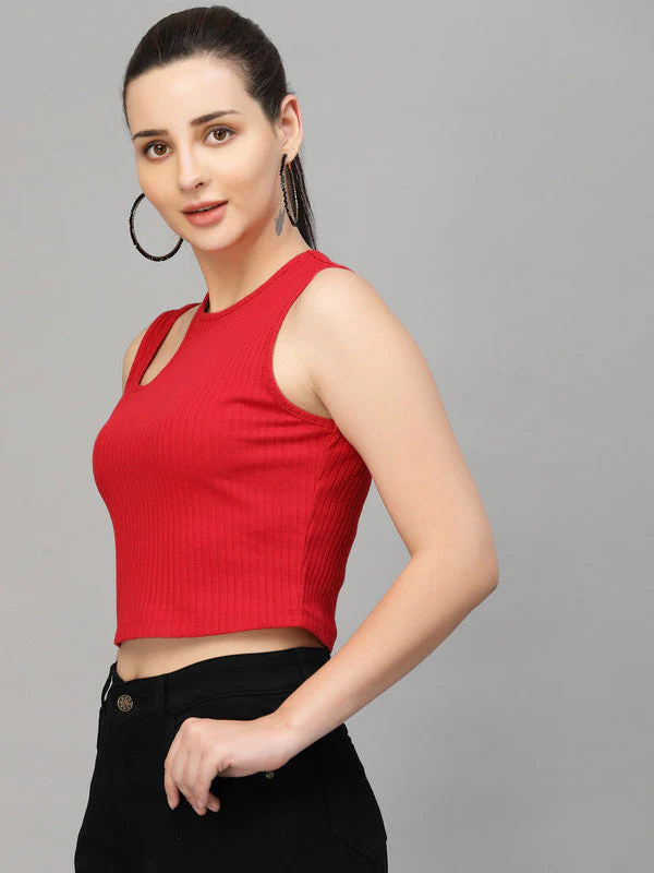 Women Red Odour Free Cut Out Tank Top - Image 2
