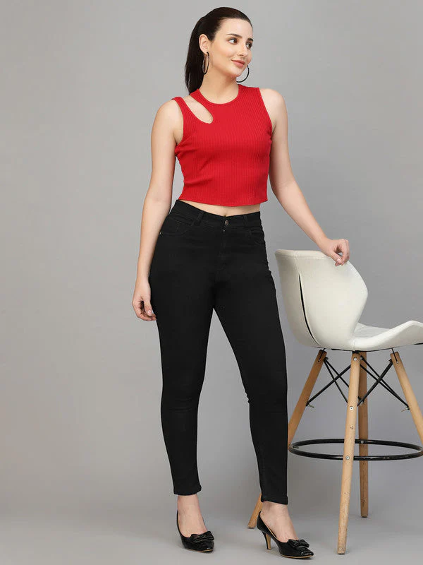 Women Red Odour Free Cut Out Tank Top - Image 4