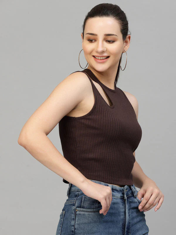 Women Brown Odour Free Cut Out Tank Top - Image 2