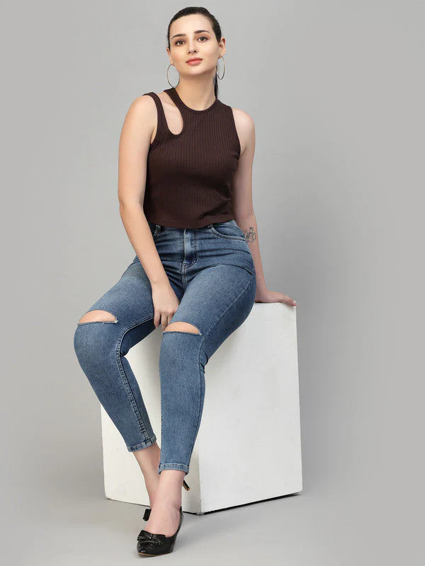 Women Brown Odour Free Cut Out Tank Top - Image 4