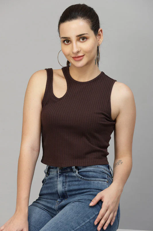 Women Brown Odour Free Cut Out Tank Top - Image 5