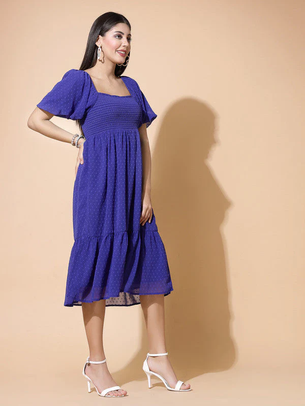 Women Blue Odour Free Midi Dress U Neck - Image 3