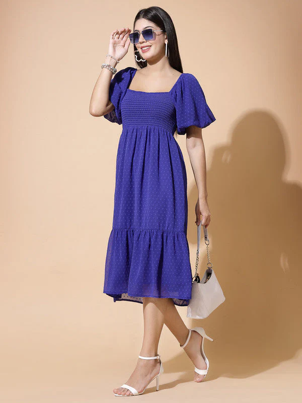 Women Blue Odour Free Midi Dress U Neck - Image 5