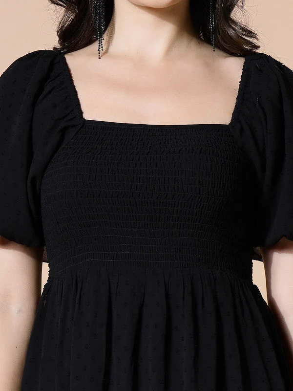 Women Black Odour Free Midi Dress U Neck - Image 4
