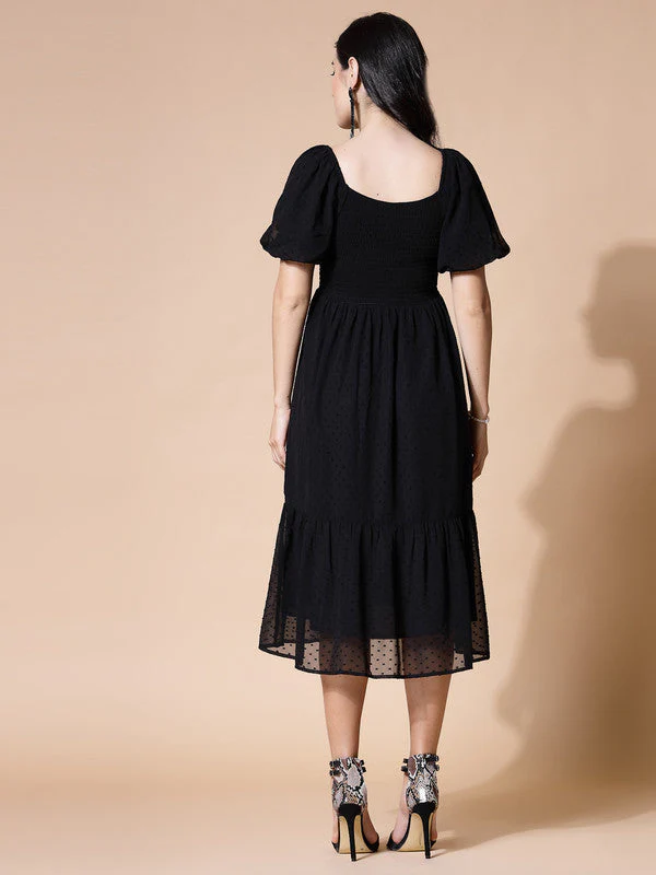 Women Black Odour Free Midi Dress U Neck - Image 7