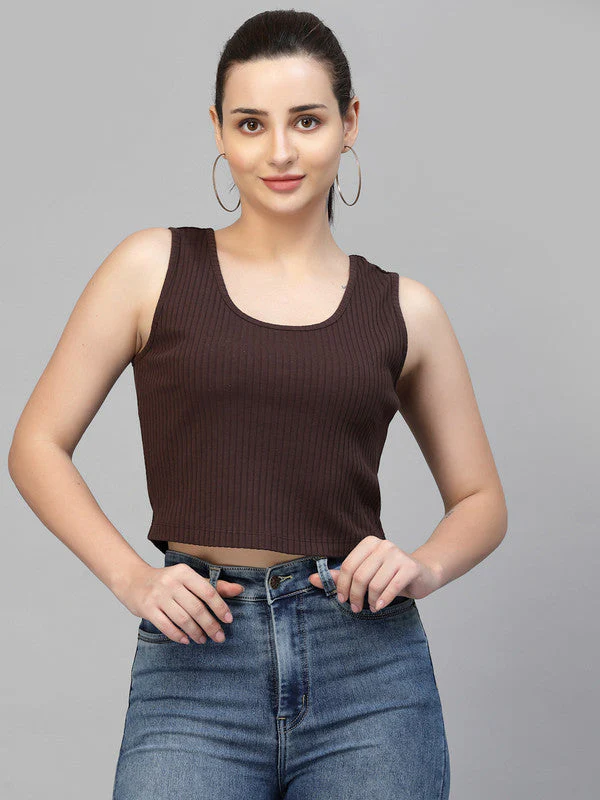 Women Brown Odour Free U Neck Tank Top