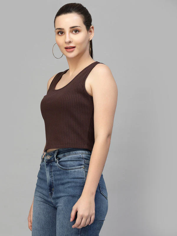Women Brown Odour Free U Neck Tank Top - Image 2
