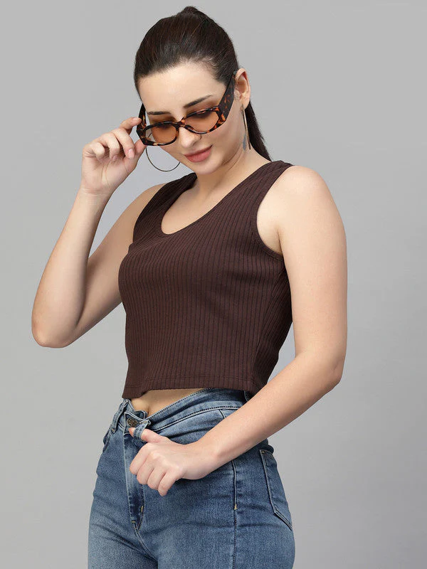Women Brown Odour Free U Neck Tank Top - Image 4