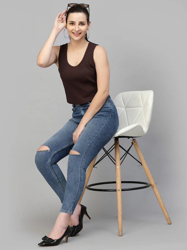 Women Brown Odour Free U Neck Tank Top - Image 5