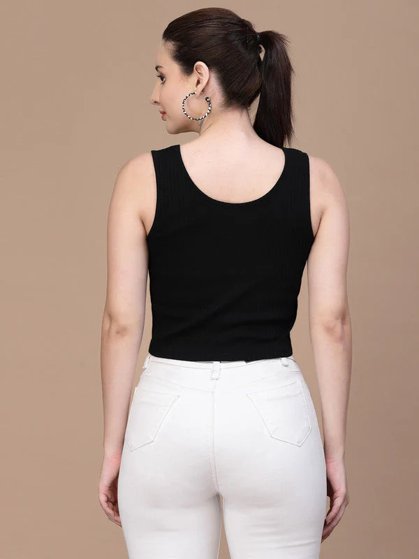Women Black Odour Free U Neck Tank Top - Image 2