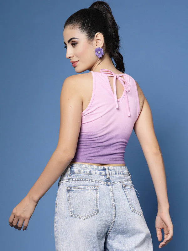 Women Purple Odour Free Sleeveless Crop Top - Image 2