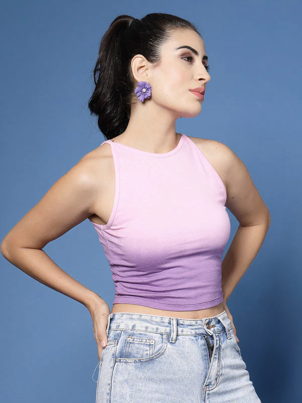 Women Purple Odour Free Sleeveless Crop Top - Image 3