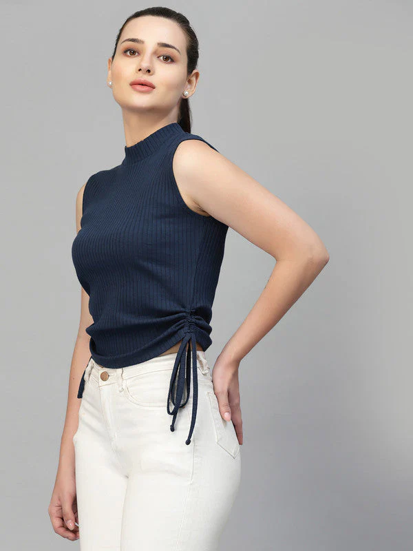 Women Sleeveless High Neck Crop Top - Image 2