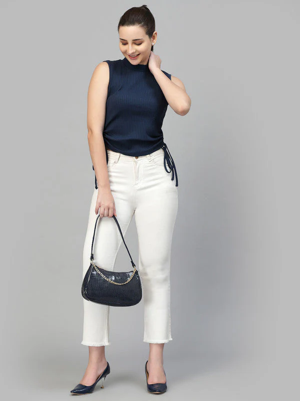 Women Sleeveless High Neck Crop Top - Image 4